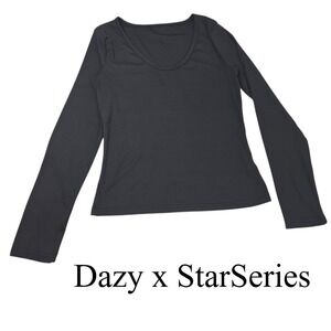 Dazy x StarSeries Womens XL Black Ribbed Scoop Neck Long Sleeve Top Casual Basic